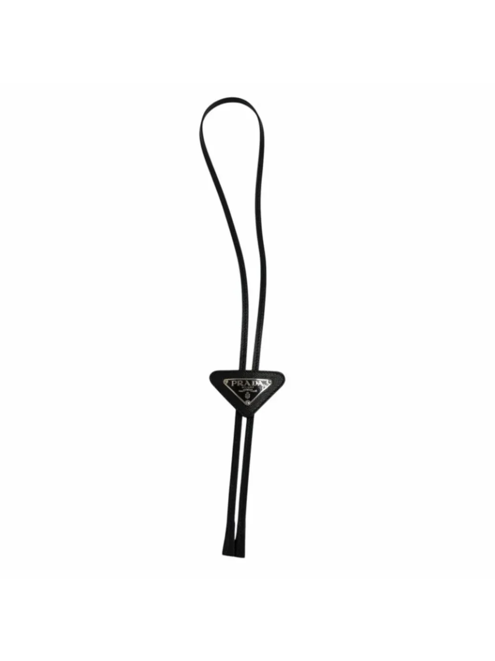 Prada Saffiano Leather Triangle Logo Plate Multik Loop Tie Bolo Tie Black